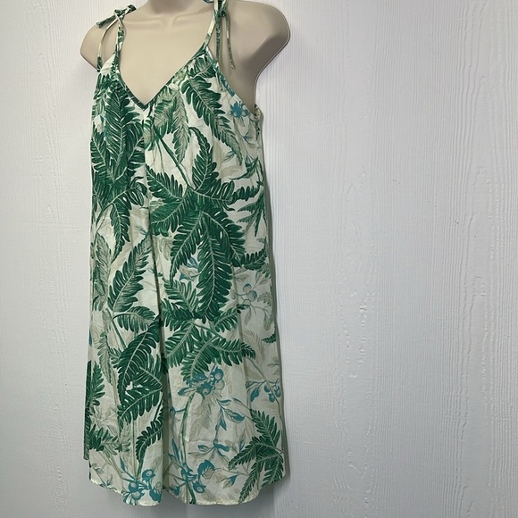 H&M - NWT Palm Leaves Floral White Spaghetti Strap Tie Back Dress Size XS - Picture 5 of 10
